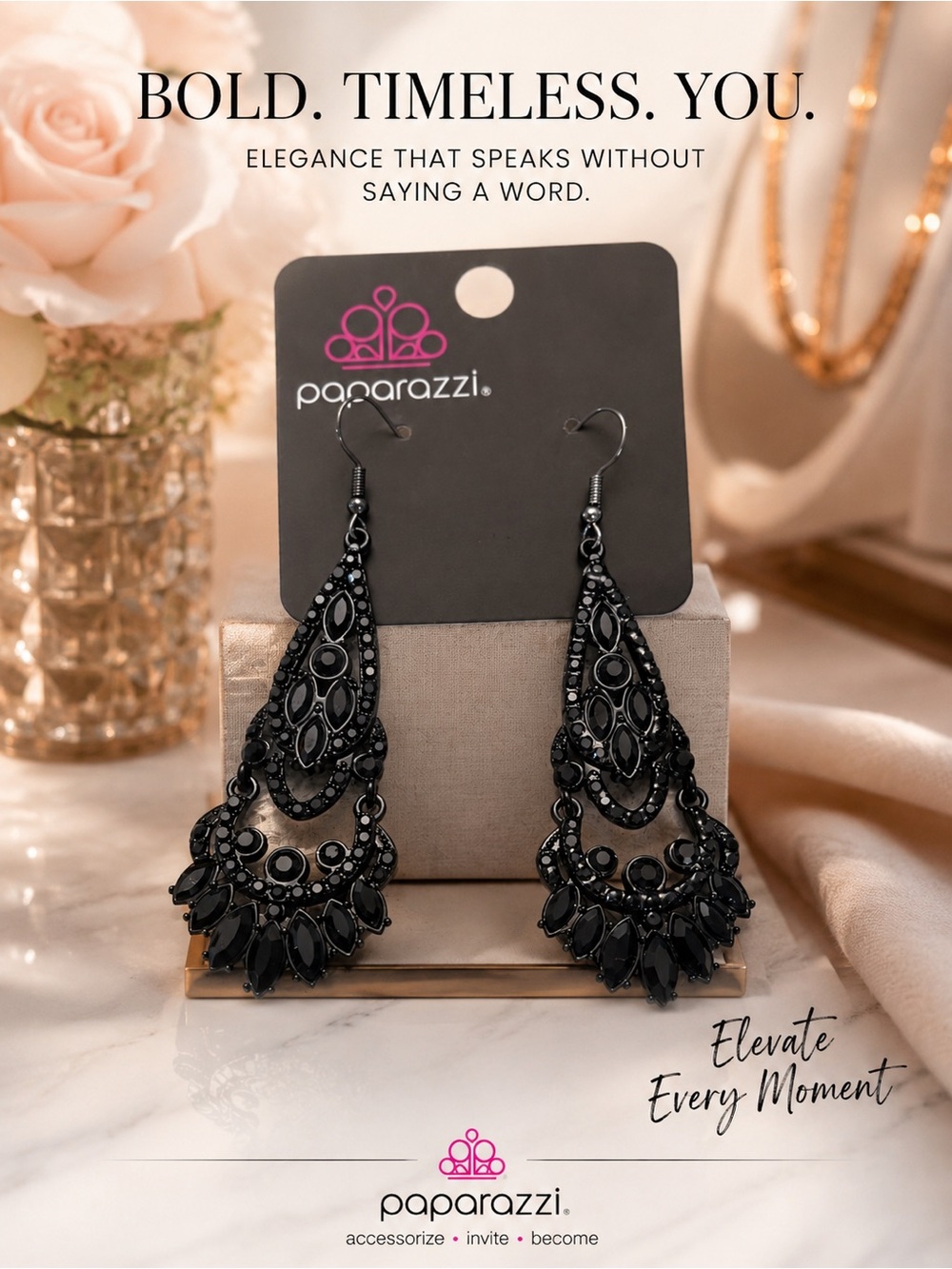 Paparazzi Black Ornate Teardrop Chandelier Earrings
